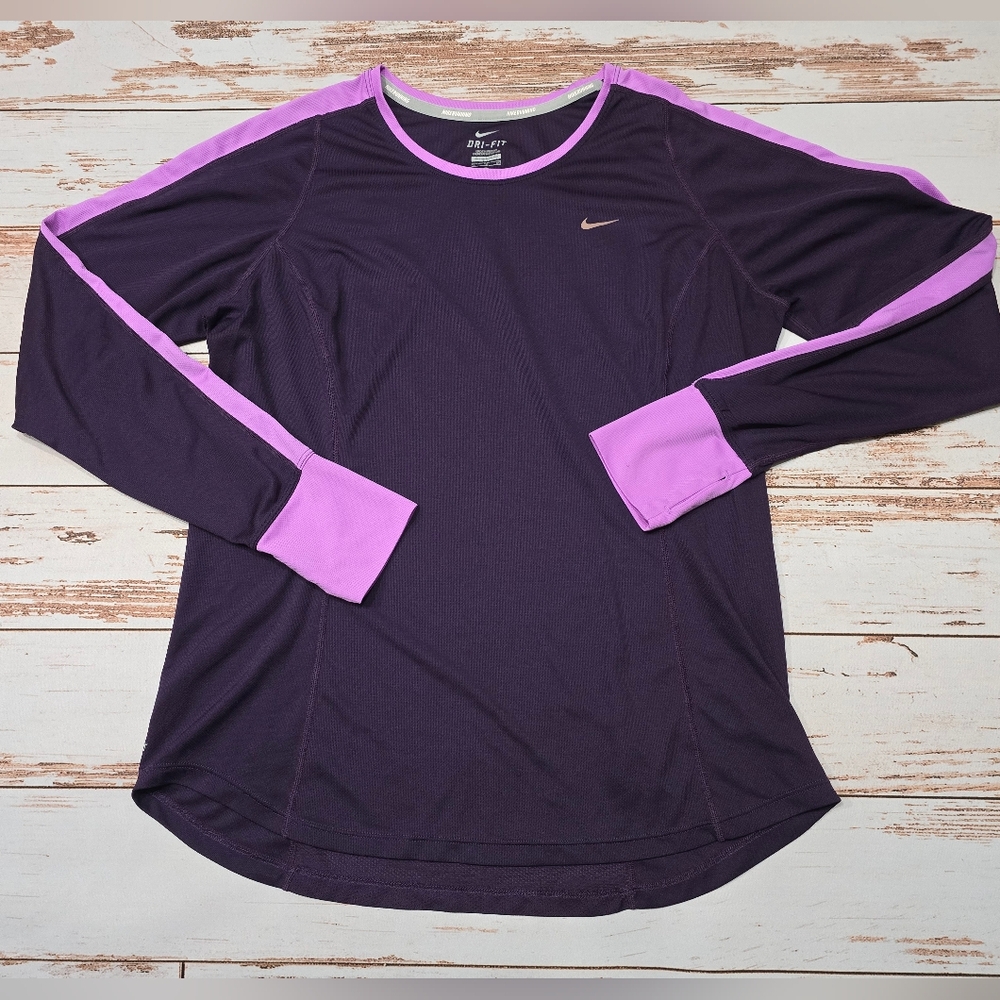 Nike Running Shirt Long Sleeve Purple Dri Fit Womens XL